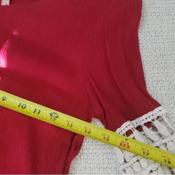 Entro Womens Burgundy Bohemian Long Bell Sleeve Dress with Crochet Accent Detail - Picture 11 of 16